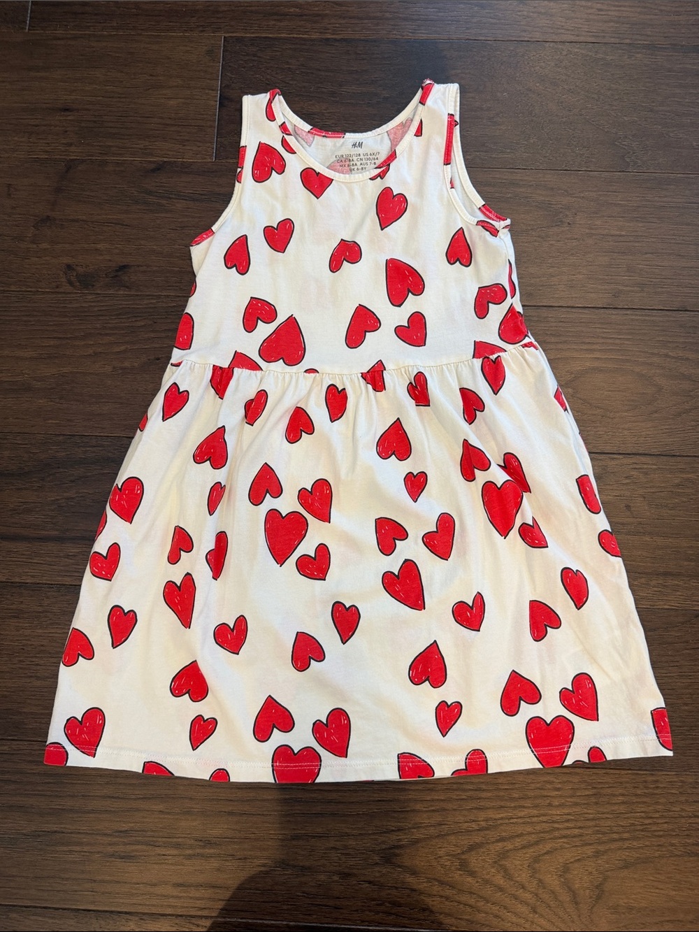 H&M White Dress with Heart Print - Sleeveless Girls' Casual Size 6/7 - C34-089